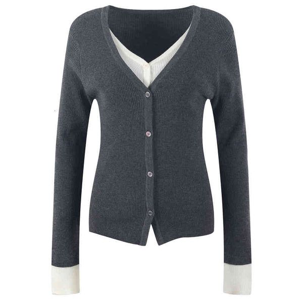 women's knits tees fake two v-neck knitwear women's early autumn fashion lazy style slim cardigan coat pwa3, White
women's knits tees fake two v-neck knitwear women's early autumn fashion lazy style slim cardigan coat pwa3, White