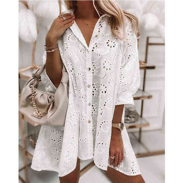 white lace hollow out shirt dress casual women button loose autumn dress vestidos robe new irrgular dress short l220714, Black;gray
white lace hollow out shirt dress casual women button loose autumn dress vestidos robe new irrgular dress short l220714, Black;gray