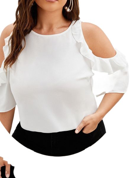 plus cold shoulder ruffle detail x05x#, Black