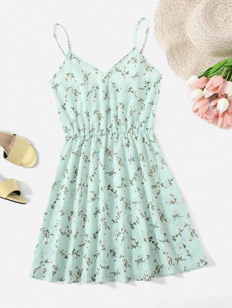 ditsy floral cami dress 60q9#, Black;gray