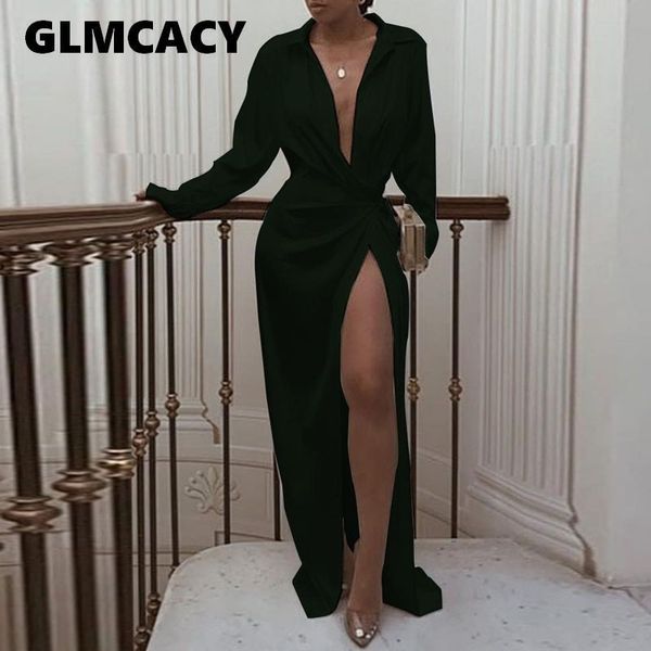 women solid twisted design shirt dress long sleeve summer dress high split maxi dresses vestidos de verano y200102, White;black
women solid twisted design shirt dress long sleeve summer dress high split maxi dresses vestidos de verano y200102, White;black