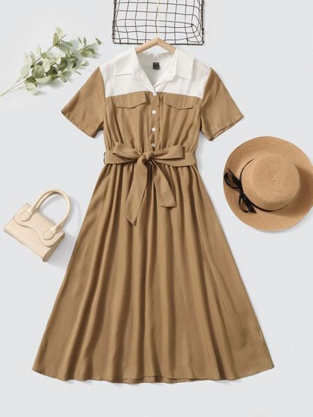 two tone belted shirt dress q0oe#, Black;gray 
two tone belted shirt dress q0oe#, Black;gray