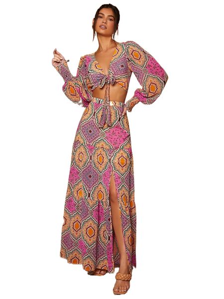 graphic print tie front lantern sleeve crop & split thigh skirt 19tv#, White
graphic print tie front lantern sleeve crop & split thigh skirt 19tv#, White