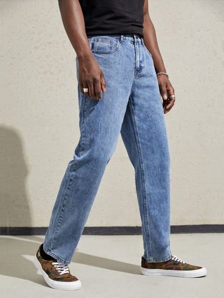 men slant pocket straight leg jeans n8a8#, Blue 
men slant pocket straight leg jeans n8a8#, Blue