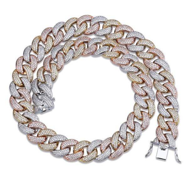 maimi cuban link chain necklace men's hip hop gold color iced out cubic zircon necklaces jewelry gifts 16" -30" cx2256y, Silver