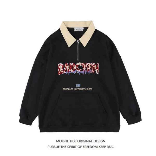moishe tide vintage letters flocking contrast lapel sweater men's loose casual couple polo shirt, Black
moishe tide vintage letters flocking contrast lapel sweater men's loose casual couple polo shirt, Black