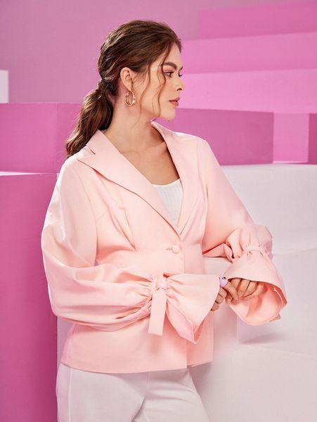 x manon gautier solid flounce sleeve single button blazer z6fd#, White
x manon gautier solid flounce sleeve single button blazer z6fd#, White