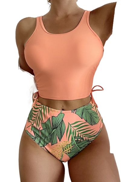 tropical print high waisted bikini swimsuit u5cz#, White;black