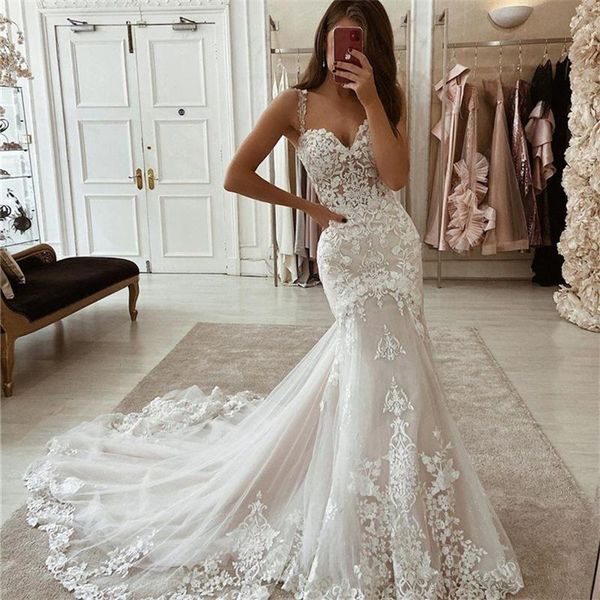 elegant long mermaid wedding dress lace applique bridal gowns 2022 spring bohemian vestido de novia, White
elegant long mermaid wedding dress lace applique bridal gowns 2022 spring bohemian vestido de novia, White
