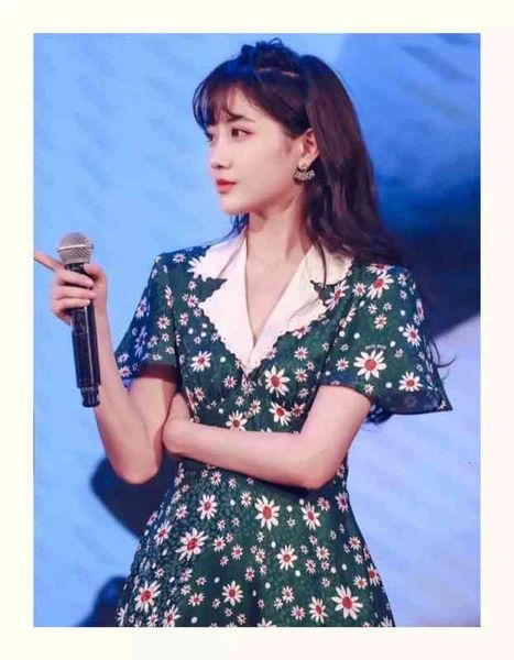 casual dresses spring and summer lady sweet little daisy print v-neck waist dress women, Black;gray