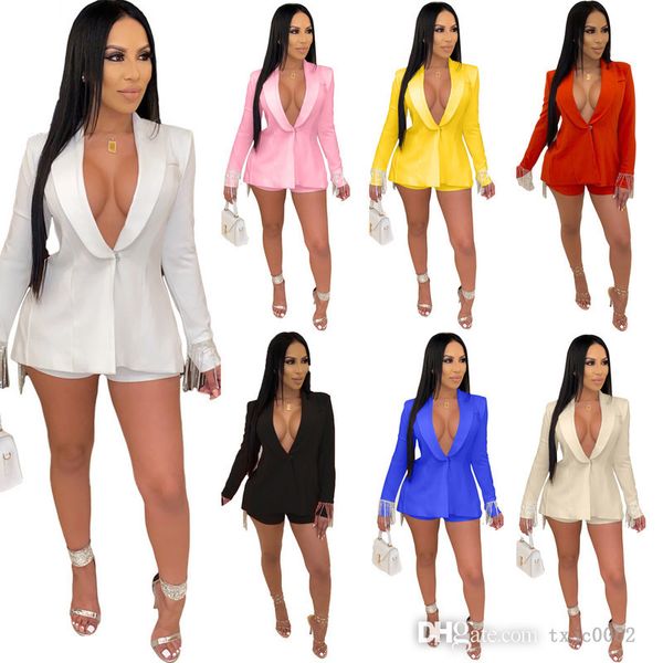 designer women two piece pants suits set deep v-neck split tassel coat shorts leisure suit fashion streetwear clothing, White
designer women two piece pants suits set deep v-neck split tassel coat shorts leisure suit fashion streetwear clothing, White