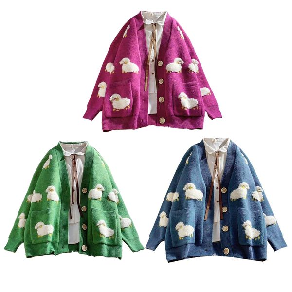 null women autumn long sleeve knitted cardigan cute cartoon sheep print single breasted sweater coat oversized loose v-neck, White;black
null women autumn long sleeve knitted cardigan cute cartoon sheep print single breasted sweater coat oversized loose v-neck, White;black
