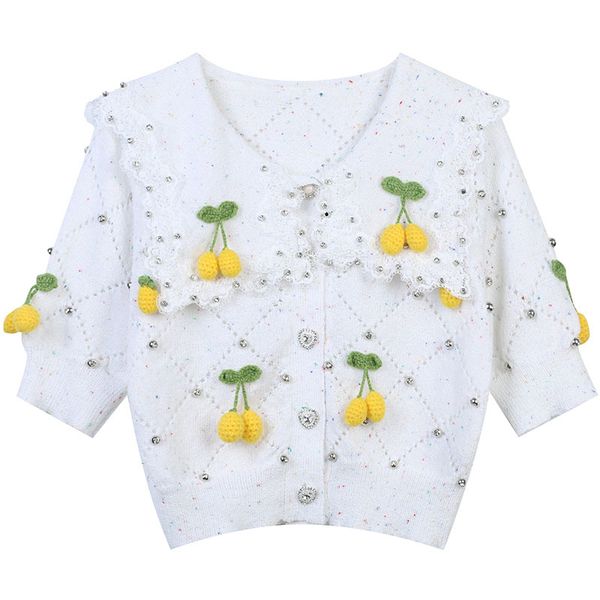 518 2022 summer kint short sleeve crew neck brand same style sweater white beads pullover luxury womens clothes mingmei, White;black
518 2022 summer kint short sleeve crew neck brand same style sweater white beads pullover luxury womens clothes mingmei, White;black