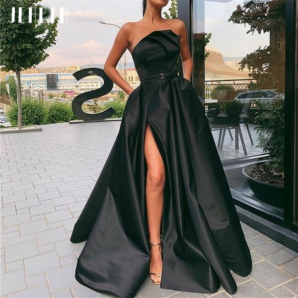 jeheth fashion simple black strapless prom dress pleated satin side split a line floor length formal party evening gowns 220627, White;black
jeheth fashion simple black strapless prom dress pleated satin side split a line floor length formal party evening gowns 220627, White;black