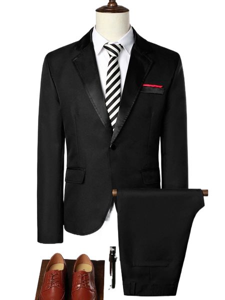 men 1pc lapel neck blazer & 1pc tailored pants 11fj#, White;black 
men 1pc lapel neck blazer & 1pc tailored pants 11fj#, White;black