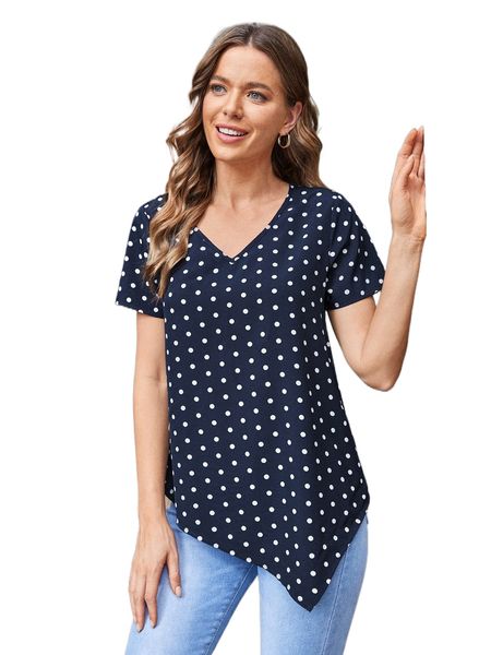 emery rose polka dot asymmetrical hanky hem blouse 288x#, White 
emery rose polka dot asymmetrical hanky hem blouse 288x#, White