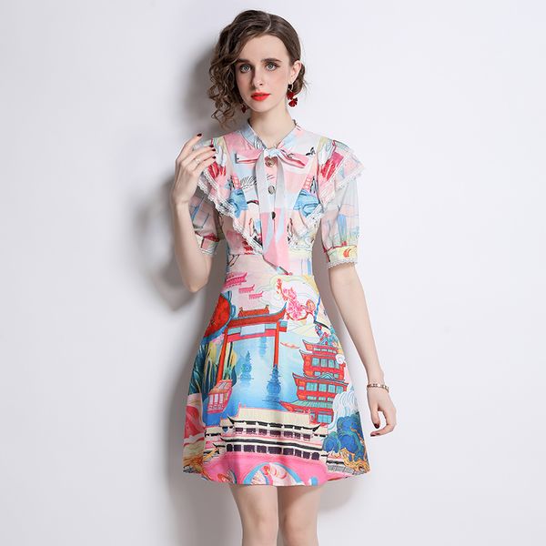 summer ruffle print party dress short sleeve woman designer sweet cute bow lace up neck slim a-line holiday dresses 2022 women runway high s, Black;gray
summer ruffle print party dress short sleeve woman designer sweet cute bow lace up neck slim a-line holiday dresses 2022 women runway high s, Black;gray