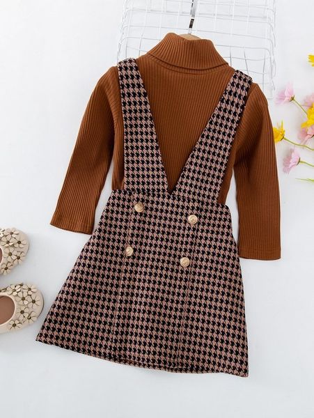toddler girls houndstooth double breasted overall dress & turtle neck she, White
toddler girls houndstooth double breasted overall dress & turtle neck she, White