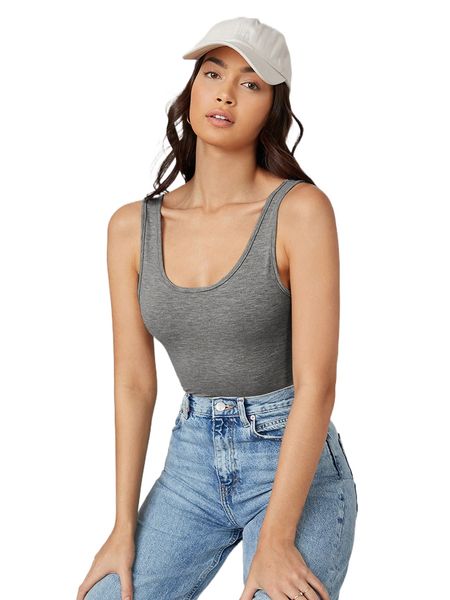 scoop neck solid tank e8o7#, White