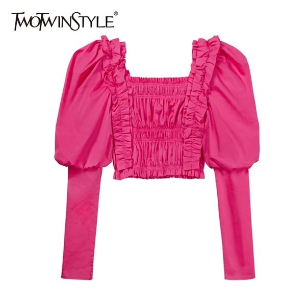 twotwinstyle vintage patchwork ruffle shirt for women square collar puff sleeve tunic blouse female fashion clothing autumn 210401, White
twotwinstyle vintage patchwork ruffle shirt for women square collar puff sleeve tunic blouse female fashion clothing autumn 210401, White