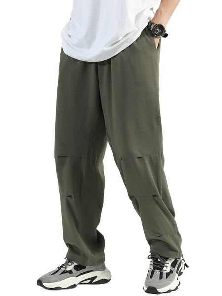 men solid drawstring hem pants 73fj#, Black