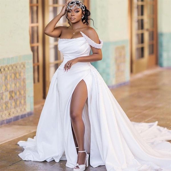 wedding dresses for women detachable train bride satin wedding gowns side split beading pleat fashion vestidos de novia, White
wedding dresses for women detachable train bride satin wedding gowns side split beading pleat fashion vestidos de novia, White