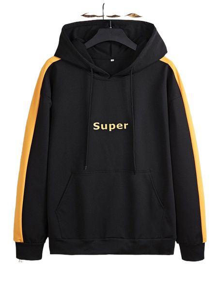 men letter graphic contrast side seam drawstring hoodie w4un#, Black
men letter graphic contrast side seam drawstring hoodie w4un#, Black