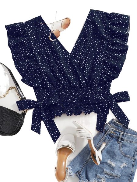 plus ruffle trim knot side polka dot blouse b2cq#, Black
plus ruffle trim knot side polka dot blouse b2cq#, Black