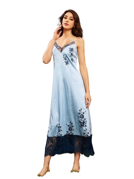 floral print lace panel sleep cami dress q12o#, Black;red
floral print lace panel sleep cami dress q12o#, Black;red