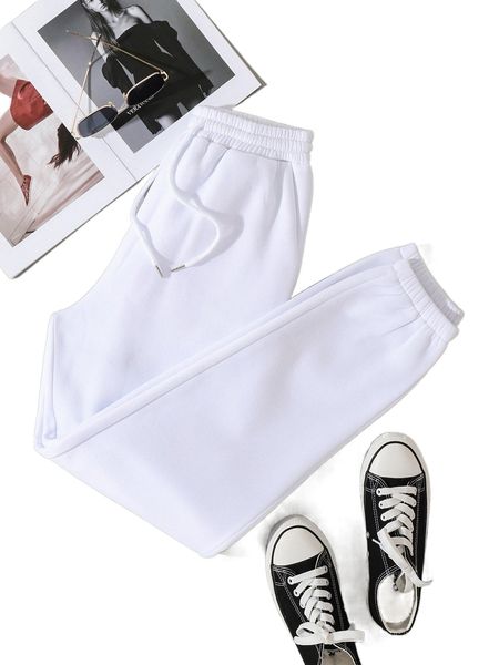 solid drawstring waist sweatpants d1la#, Black;white