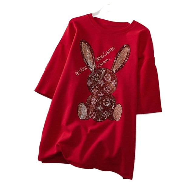 factory short sleeve with cotton korea heavy industry cartoon rabbit drill large t-shirt spring and summer new loose bottoming shirt women h, White
factory short sleeve with cotton korea heavy industry cartoon rabbit drill large t-shirt spring and summer new loose bottoming shirt women h, White
