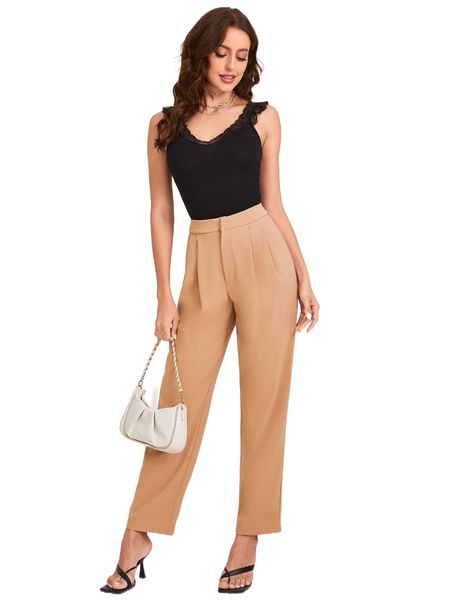 high waist plicated detail straight leg pants h6ss#, Black;white 
high waist plicated detail straight leg pants h6ss#, Black;white