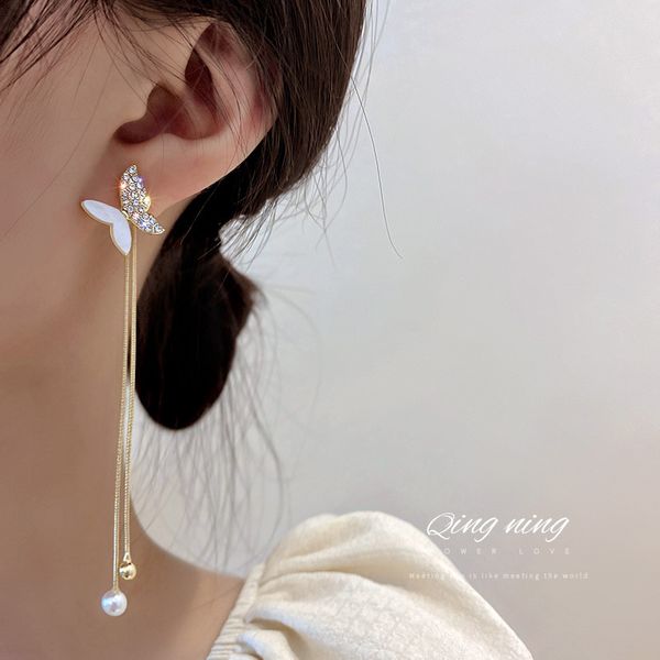 925 silver needle korean fashion tassel pearl diamond shell butterfly earrings earrings internet celebrity temperament design eardrop, Golden
925 silver needle korean fashion tassel pearl diamond shell butterfly earrings earrings internet celebrity temperament design eardrop, Golden