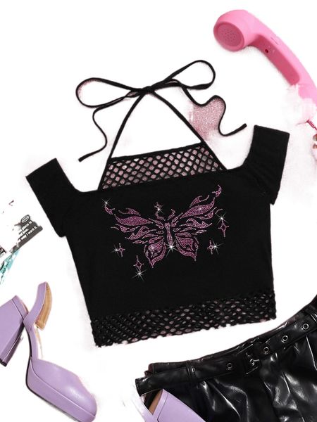 grunge rhinestone butterfly pattern tie back cold shoulder crop tee p4il#, White
grunge rhinestone butterfly pattern tie back cold shoulder crop tee p4il#, White