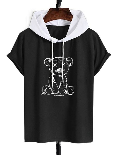 men bear & letter graphic two tone drawstring hooded tee 88lt#, White;black
men bear & letter graphic two tone drawstring hooded tee 88lt#, White;black