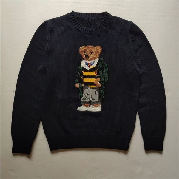 men's sweaters rl style cotton bear embroidery round neck sweater casual pull homme autumn and winter wear men's long-sleeved 220, White;black 
men's sweaters rl style cotton bear embroidery round neck sweater casual pull homme autumn and winter wear men's long-sleeved 220, White;black