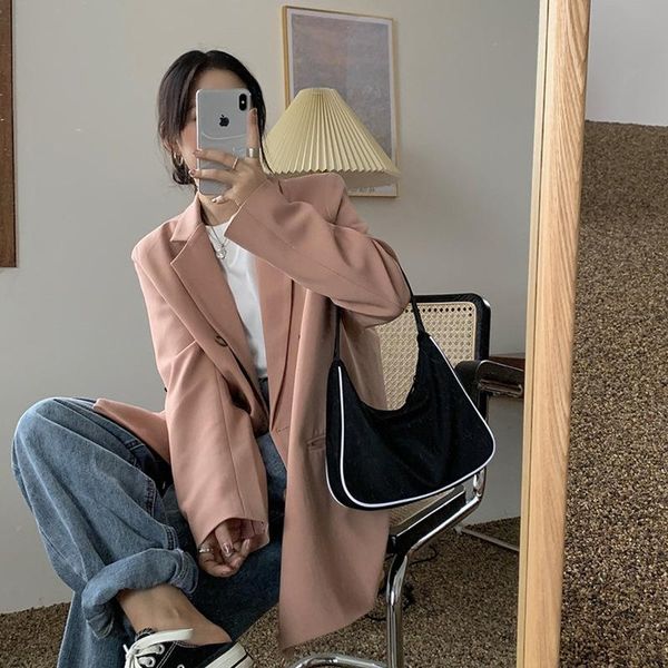 women's suits & blazers casual double button women solid suit blazer jackets long sleeve loose pink female outwear 2022 spring fashion, White;black
women's suits & blazers casual double button women solid suit blazer jackets long sleeve loose pink female outwear 2022 spring fashion, White;black
