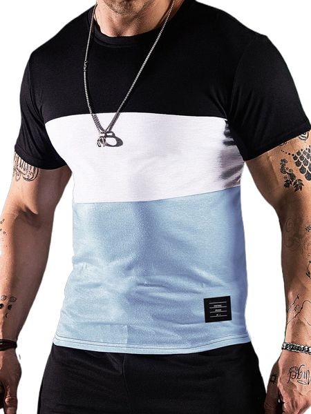 men cut and sew letter patched tee r9gz#, White;black 
men cut and sew letter patched tee r9gz#, White;black