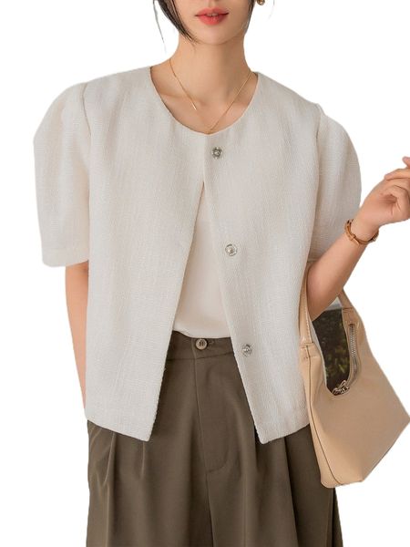 dazy-less puff sleeve tweed overcoat y5oz#, Black
dazy-less puff sleeve tweed overcoat y5oz#, Black