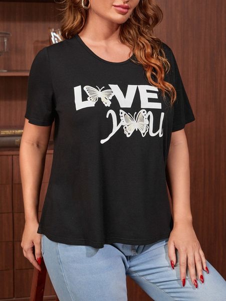 emery rose plus letter & butterfly print tee b8ik#, Black