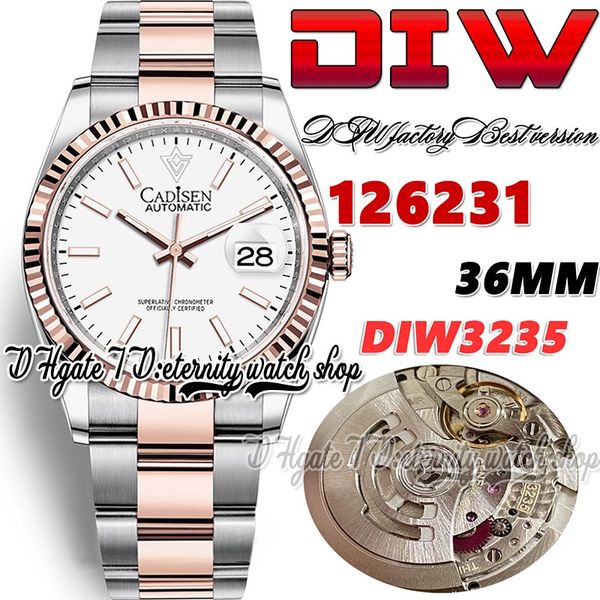diwf diw126231 sa3235 automatic mens watch 36mm two tone rose gold fluted bezel white dial stick markers 904l oystersteel bracelet super edi, Slivery;brown 
diwf diw126231 sa3235 automatic mens watch 36mm two tone rose gold fluted bezel white dial stick markers 904l oystersteel bracelet super edi, Slivery;brown