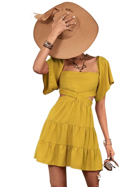 criss cross front cut out zip back ruffle hem dress g99g#, Black;gray
criss cross front cut out zip back ruffle hem dress g99g#, Black;gray