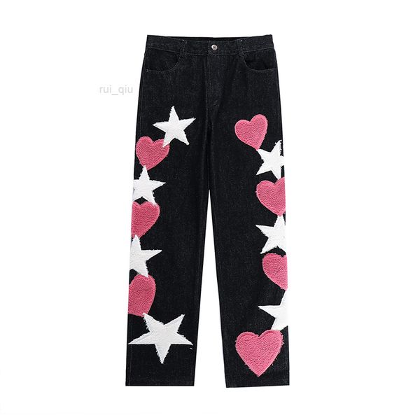 washed embroidery pattern jeans for men and women straight pockets patchwork loose denim trousers, Blue
washed embroidery pattern jeans for men and women straight pockets patchwork loose denim trousers, Blue