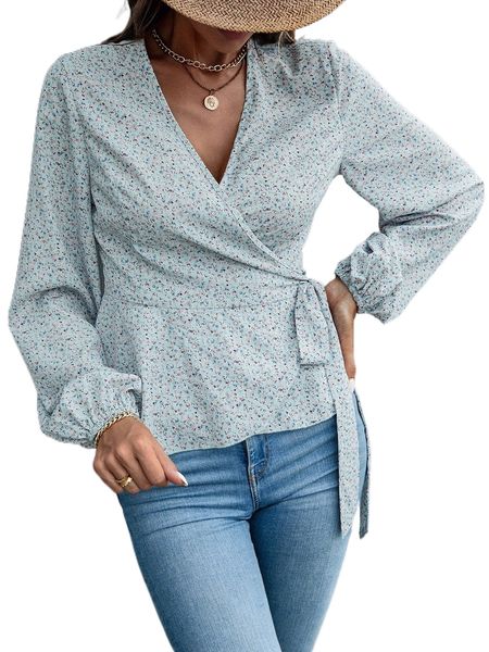 ditsy floral print wrap knot blouse b4pd#, White
ditsy floral print wrap knot blouse b4pd#, White