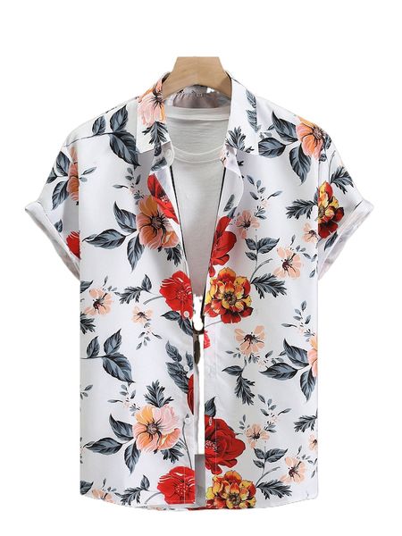 men random floral print shirt without tee b7ut#, White;black