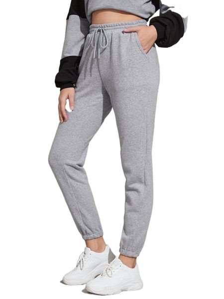 drawstring waist solid joggers l2cx#, Black;white