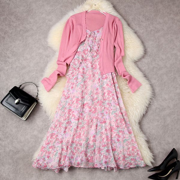european and american women's summer 2022 new cardigans with long sleeves fashion condole belt printed dress two-piece, Black;gray
european and american women's summer 2022 new cardigans with long sleeves fashion condole belt printed dress two-piece, Black;gray