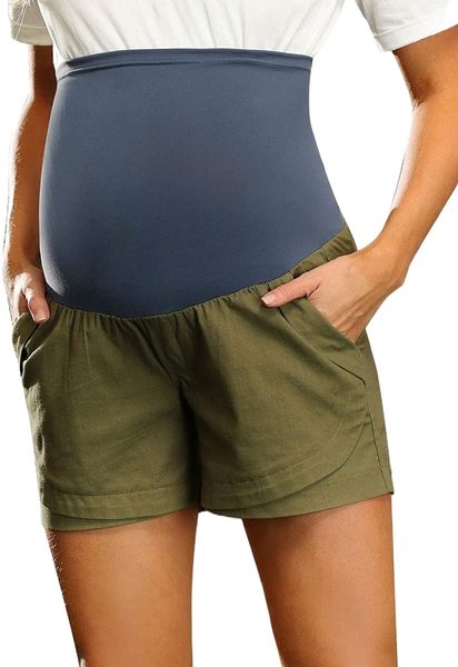 casual shorts ruffle hem elastic waist cotton linen shorts with pockets t0v0#, White;black
