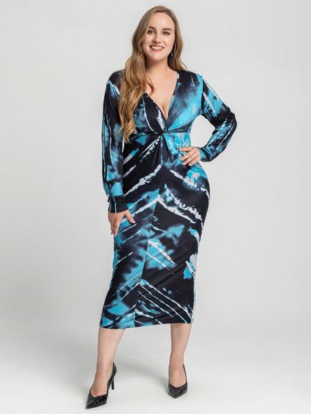 plus twist front tie dye dress q5fq#, Black