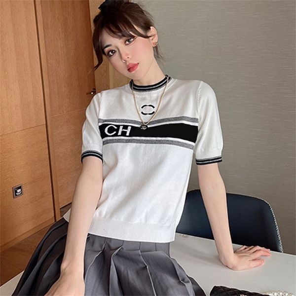 women's knits & tees small fragrance round neck striped knitted fashion thin black and white contrast letter jacquard wool short sleeve
women's knits & tees small fragrance round neck striped knitted fashion thin black and white contrast letter jacquard wool short sleeve